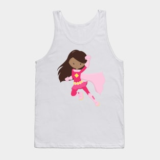 African American Girl, Superhero Girl, Pink Cape Tank Top